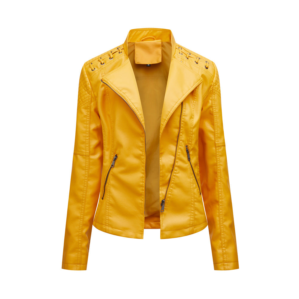 Women's Leather Jackets Short Slim Thin Ladies Motorcycle Suits
