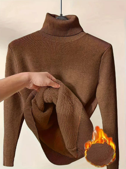 Fleece Turtle Neck Sweater Winter Warm Elegant Thick Knitted Pullover
