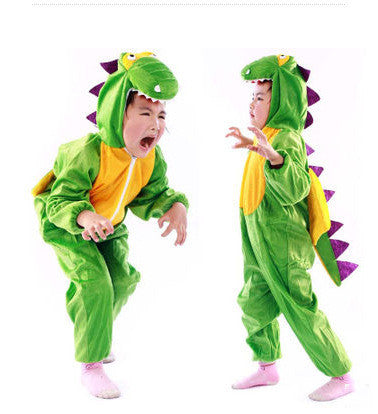 Kids’ Green Dinosaur Costume with Hood and Tail