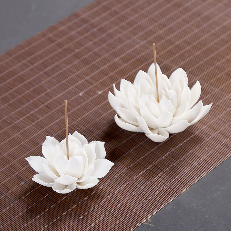 White Porcelain Lotus Incense Burner - Zen Incense Holder