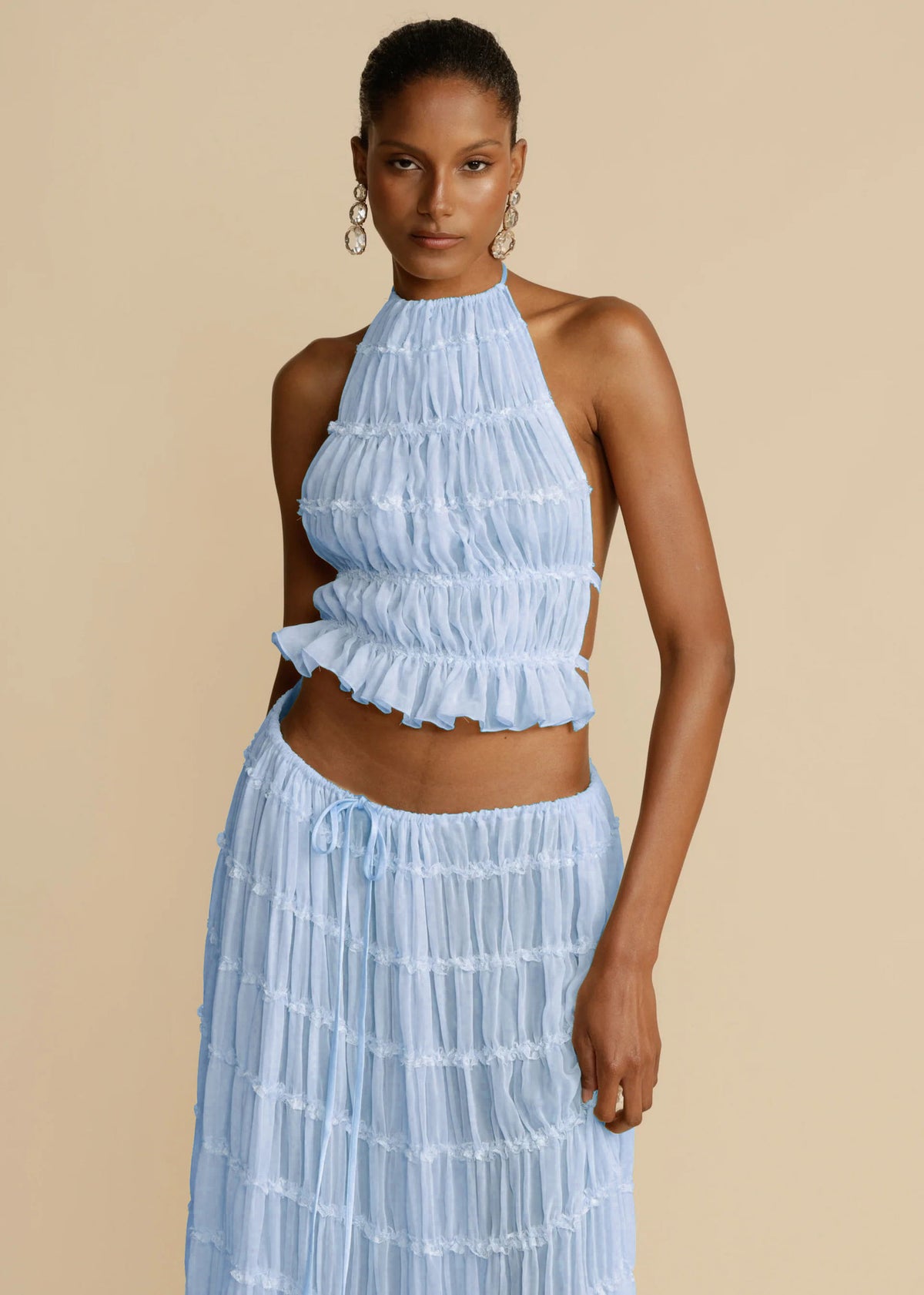 2pcs Women's Dress Suit Sexy Sleeveless Backless Cropped Halter Top