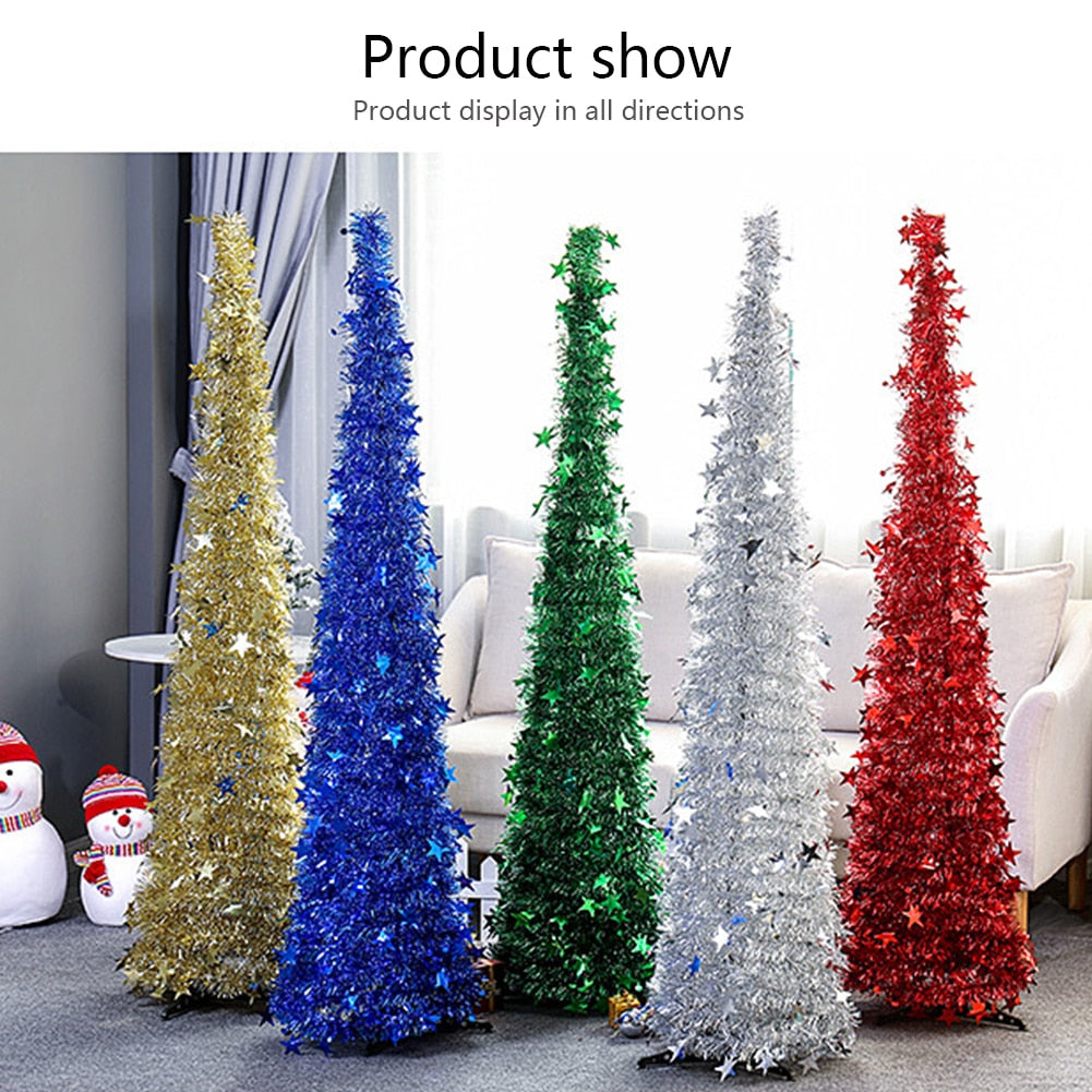 Christmas Artificial Tinsel Up Tree with Stand Gorgeous Collapsible