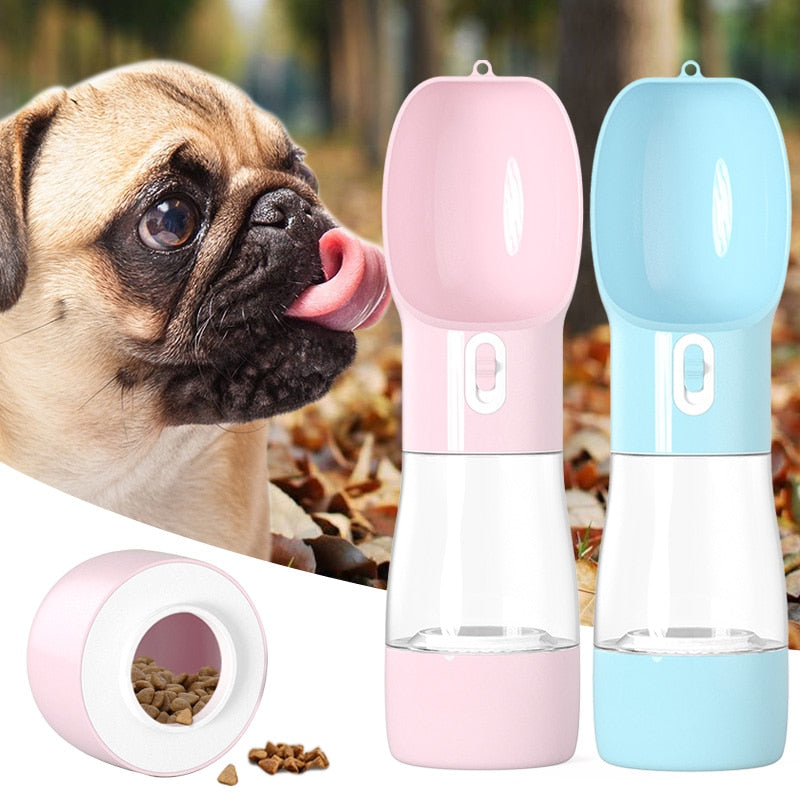 2-in-1 Portable Dog Water Bottle & Food Container - Travel Pet Feeder with Strap