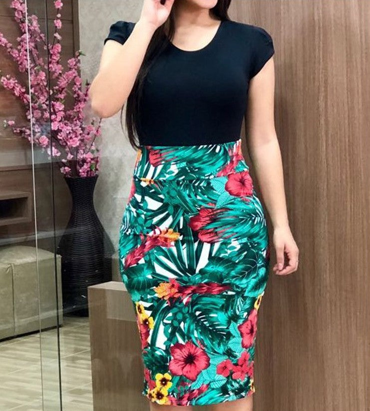 Printed Office Midi Pencil Dress Large Women