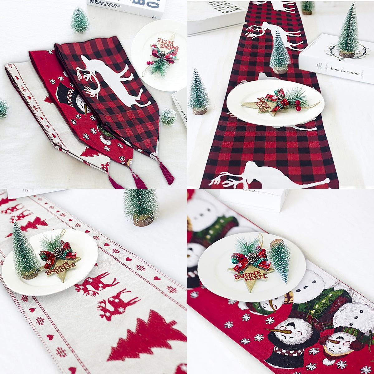 Christmas Elk Snowman Table Runner Merry Decorations | Holiday Gift