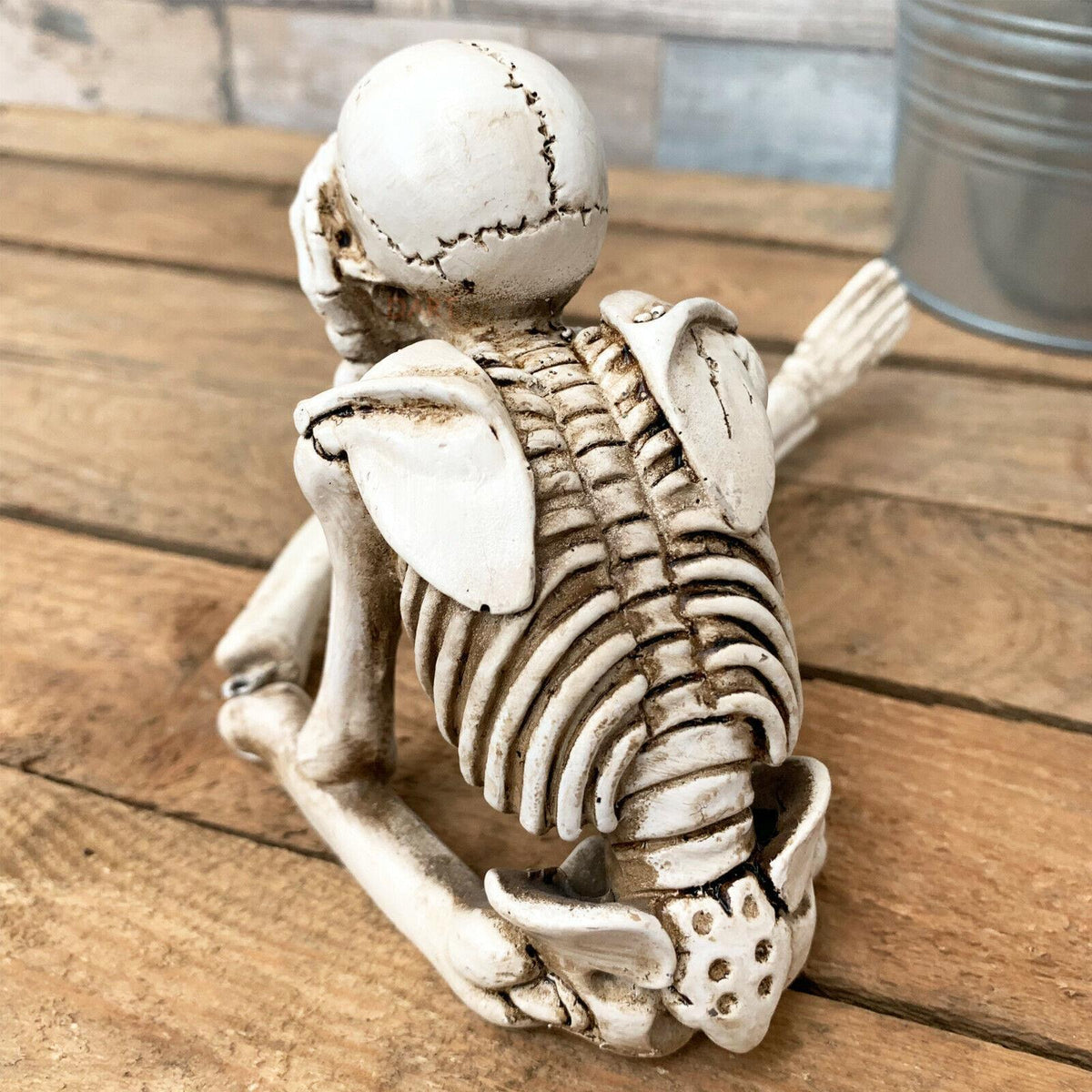 Sitting Skeleton Shelf Sitter - See No Evil Skull Figurine Halloween Decor