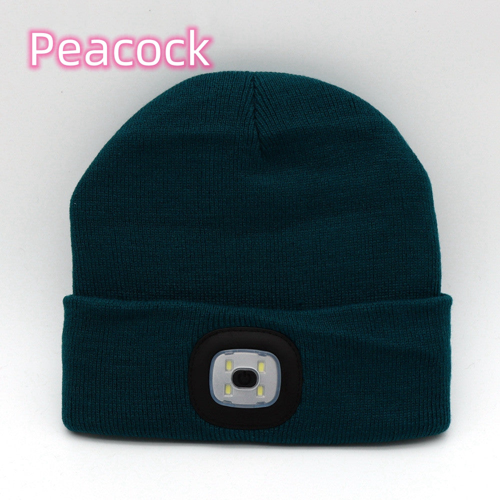 Knit Hat Button Cell Type Knitted with Light Glowing