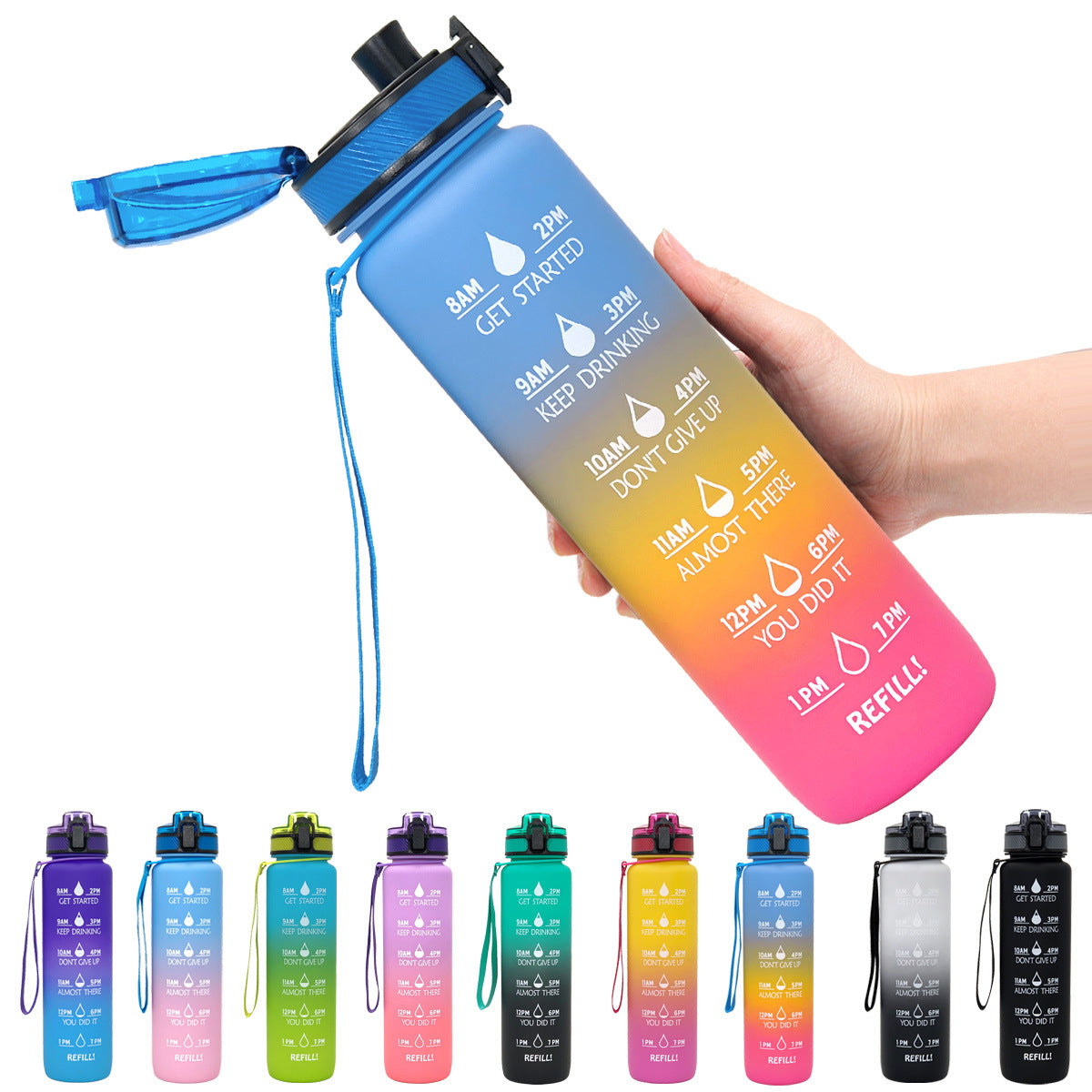 1 L Motivational Water Bottle with Time Markers