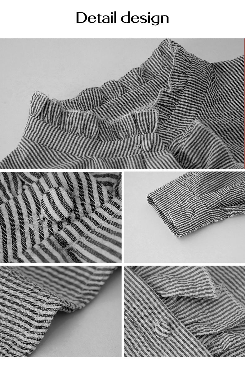 Striped Long Sleeve Shirt Fashion Ruffle Design Button Up Tops Casual