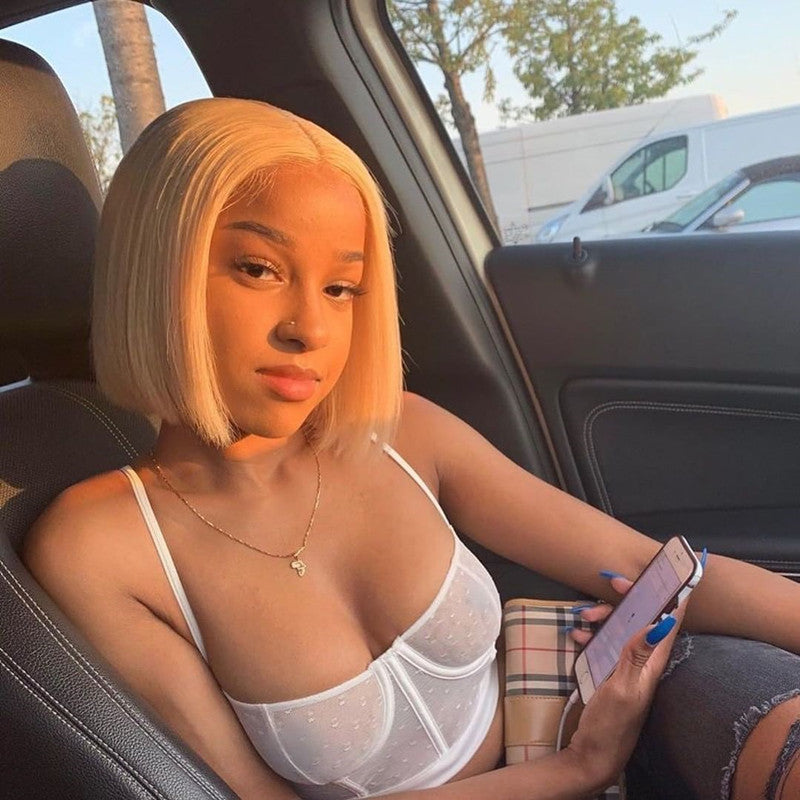 613 Blonde Bob Wig Short Straight Human Hair Wigs for Women