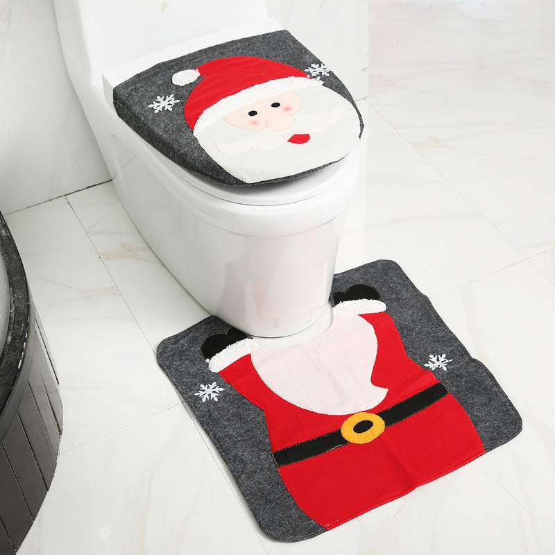 Christmas Merry Bathroom Curtain Santa Claus Toilet Seat Decorations