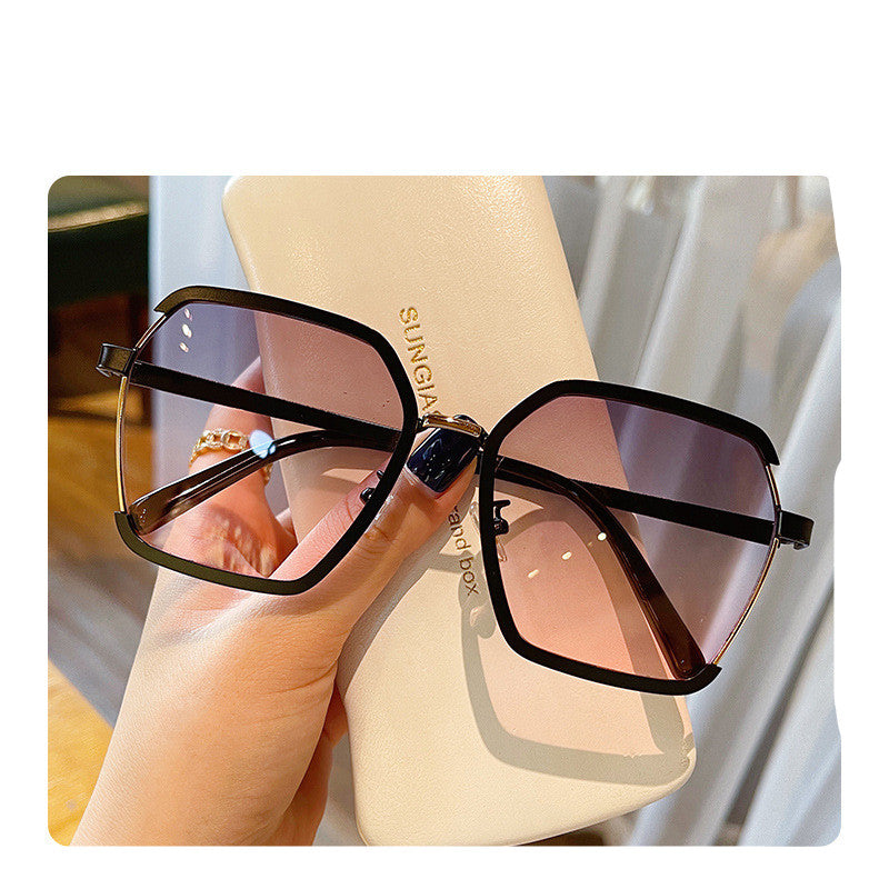 Vintage Half-Frame Sunglasses Summer Oversize Metal Square Eyewear