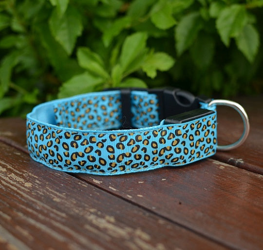 Leopard LED Dog Collar - Adjustable Light-Up Safety Collar, Battery or Rechargeable