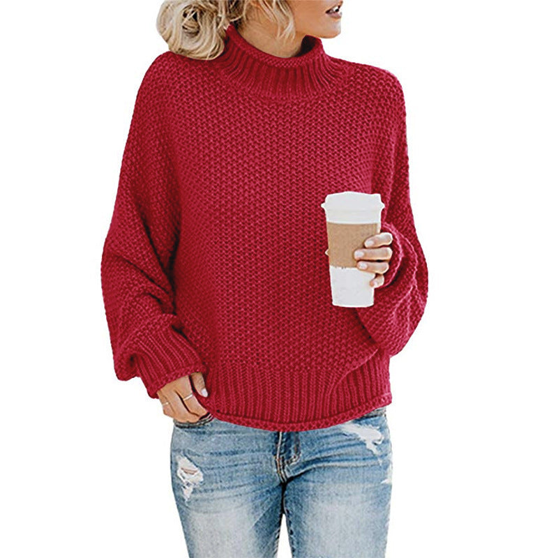 Solid Turtleneck Pullover Sweater Winter Fashion Casual Knitted