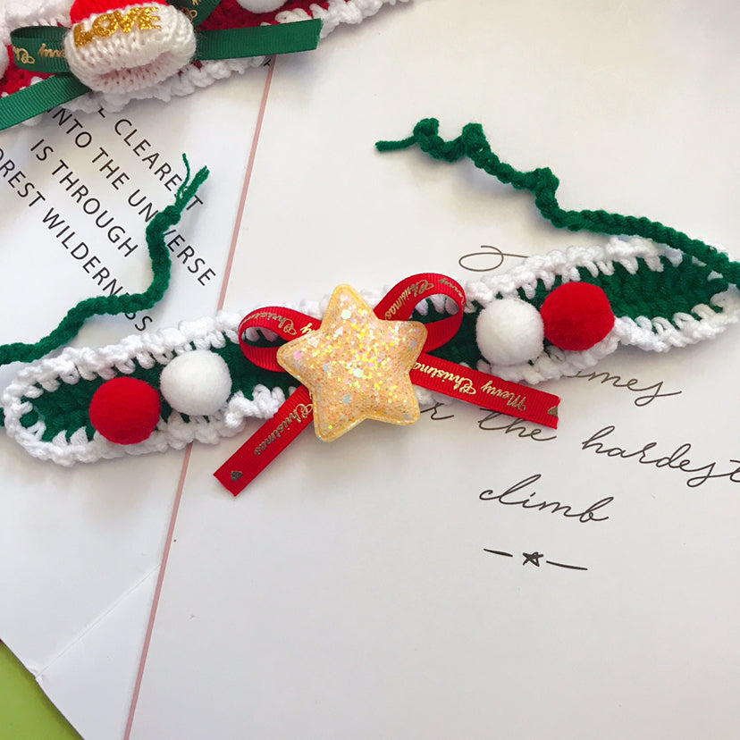 Hand-Woven Christmas Pet Collar - Cute Knitted Festive Collar for Cats & Small Dogs
