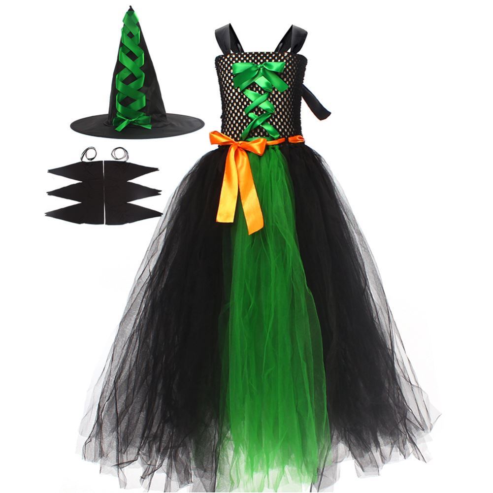 Girls’ Witch Costume Set – Green or Purple Halloween Dress