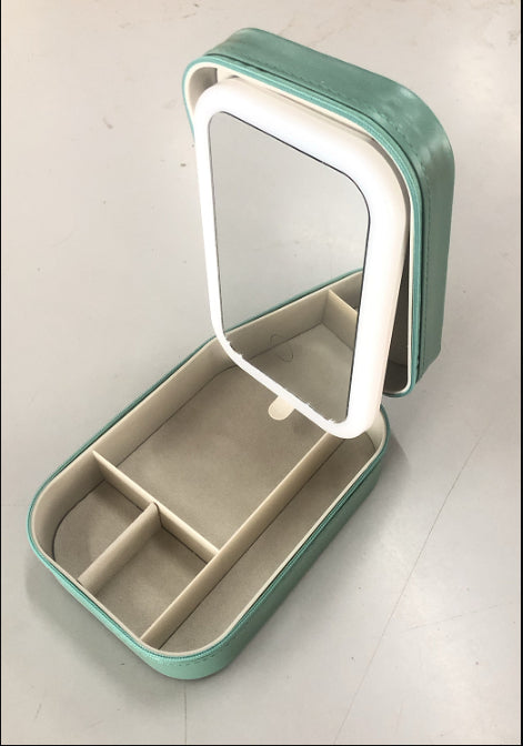 LED Mirror Makeup Storage Box - Portable Travel Cosmetic Organizer with Touch Light