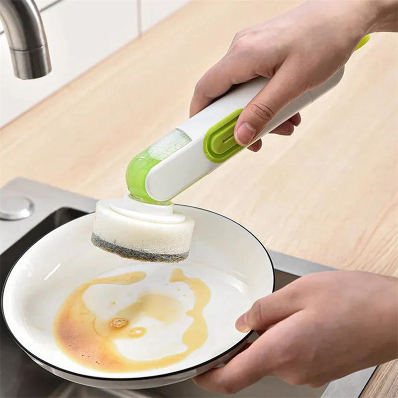 Long-Handle Liquid-Fill Dish Brush - Soap Dispensing Scrubber