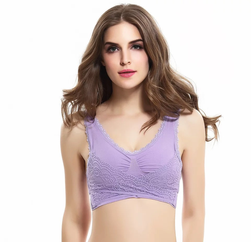 Front Cross Side Buckle Lace Non-Wire Sports Fitness Bra