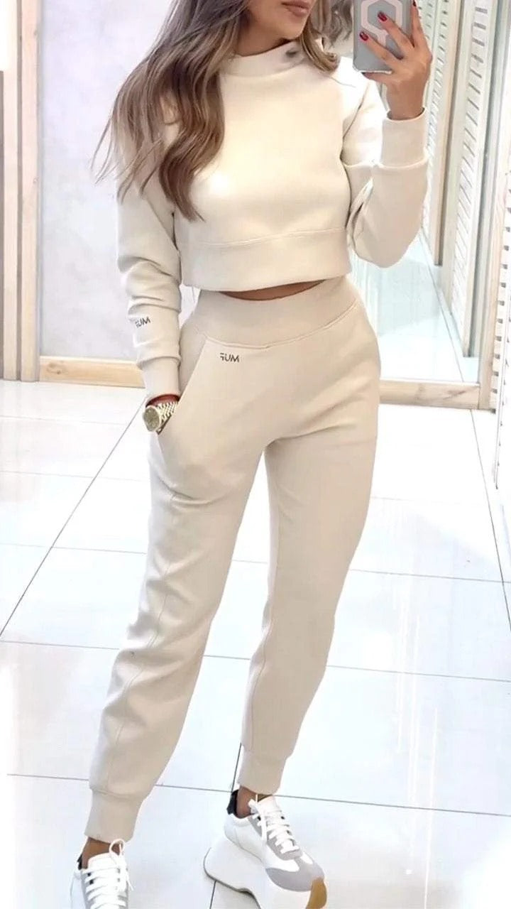 Stand Collar Sports Suit Fashion Pullover Long-Sleeves Short Top