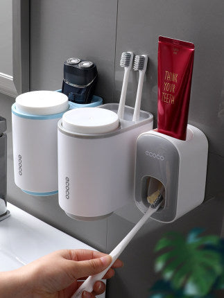 Wall-Mounted Toothbrush Holder and Toothpaste Dispenser