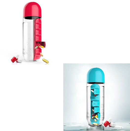2-in-1 Water Bottle with Pill Box - Travel Cup with Storage