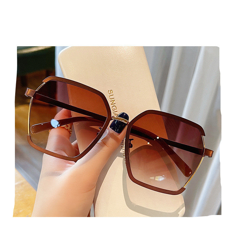 Vintage Half-Frame Sunglasses Summer Oversize Metal Square Eyewear
