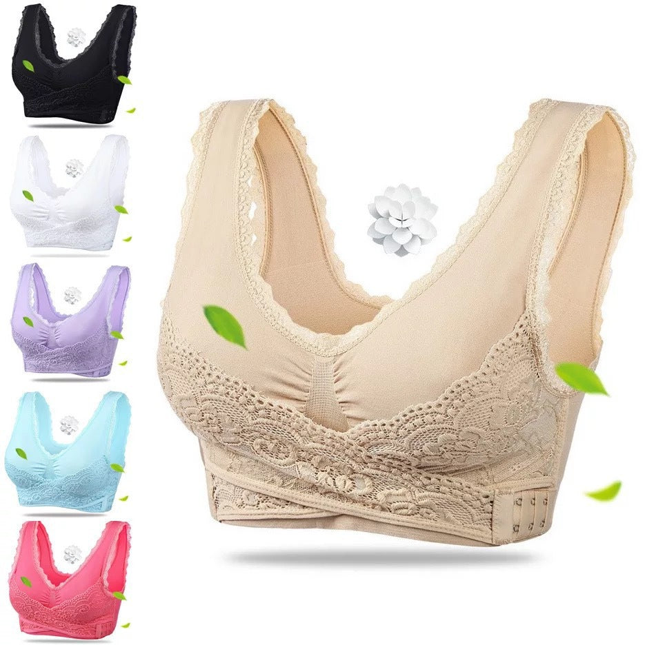 Front Cross Side Buckle Lace Non-Wire Sports Fitness Bra