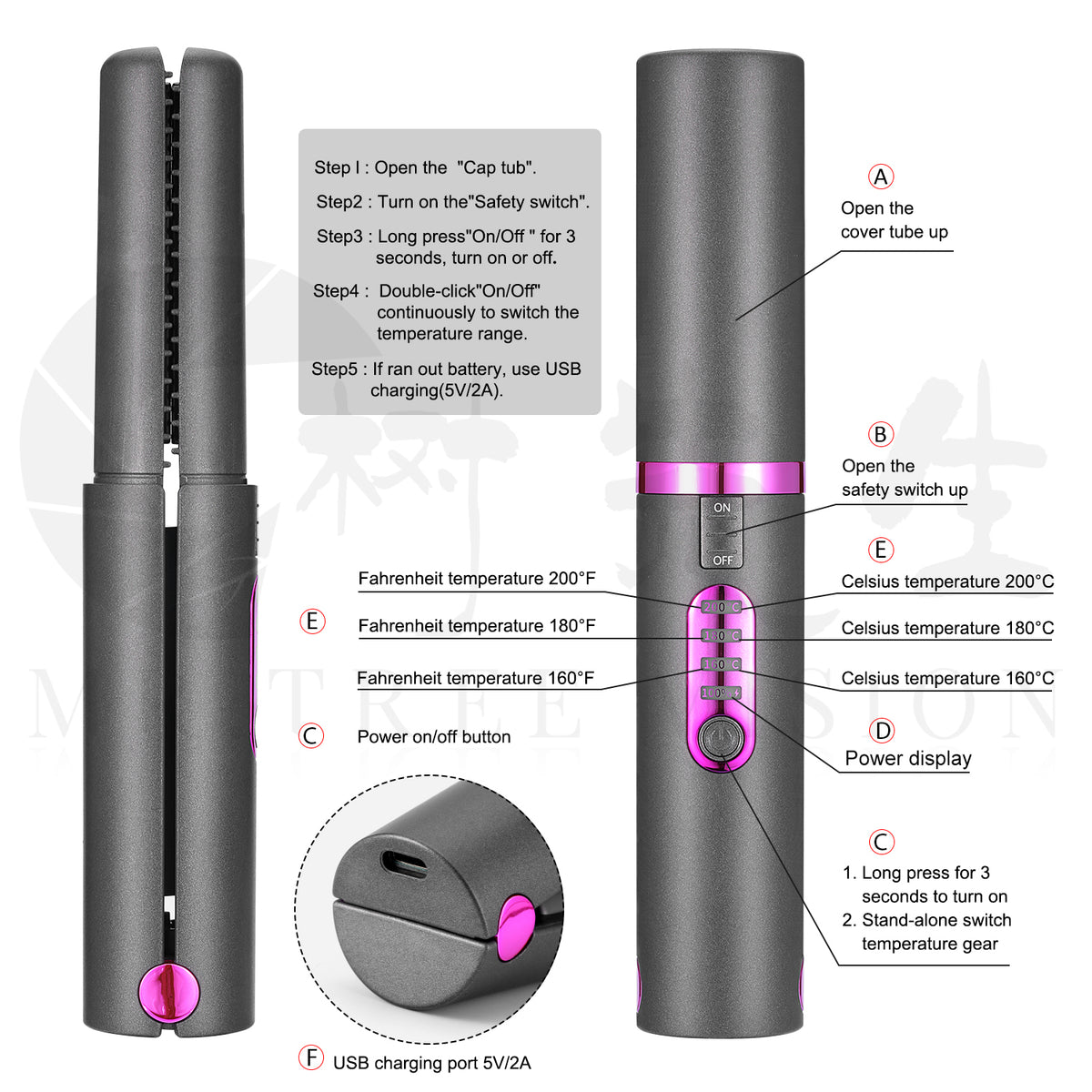 Mini Wireless Travel Hair Straightener - USB Rechargeable Ceramic Flat Iron