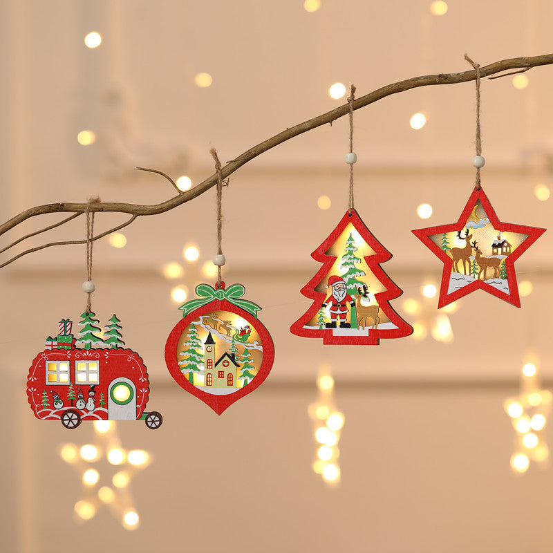 Christmas Decorations Hollow Wooden Pendant Creative Light Included