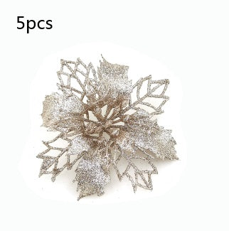 Christmas Glitter Artifical Flowers Tree Decorations for Home Fake