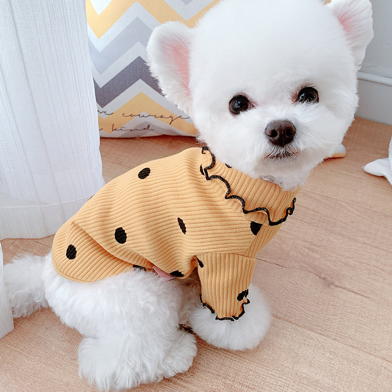 Polka Dot Turtleneck Dog Shirt - Soft Cotton Base Layer for Small Dogs
