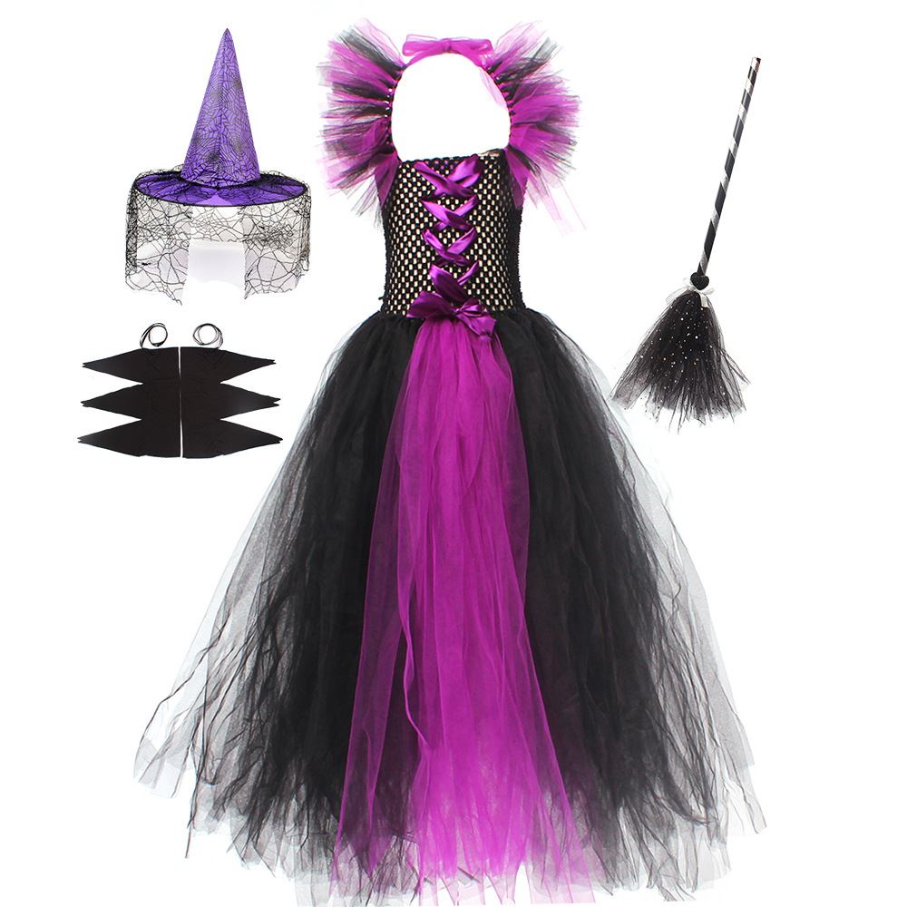 Girls’ Witch Costume Set – Green or Purple Halloween Dress