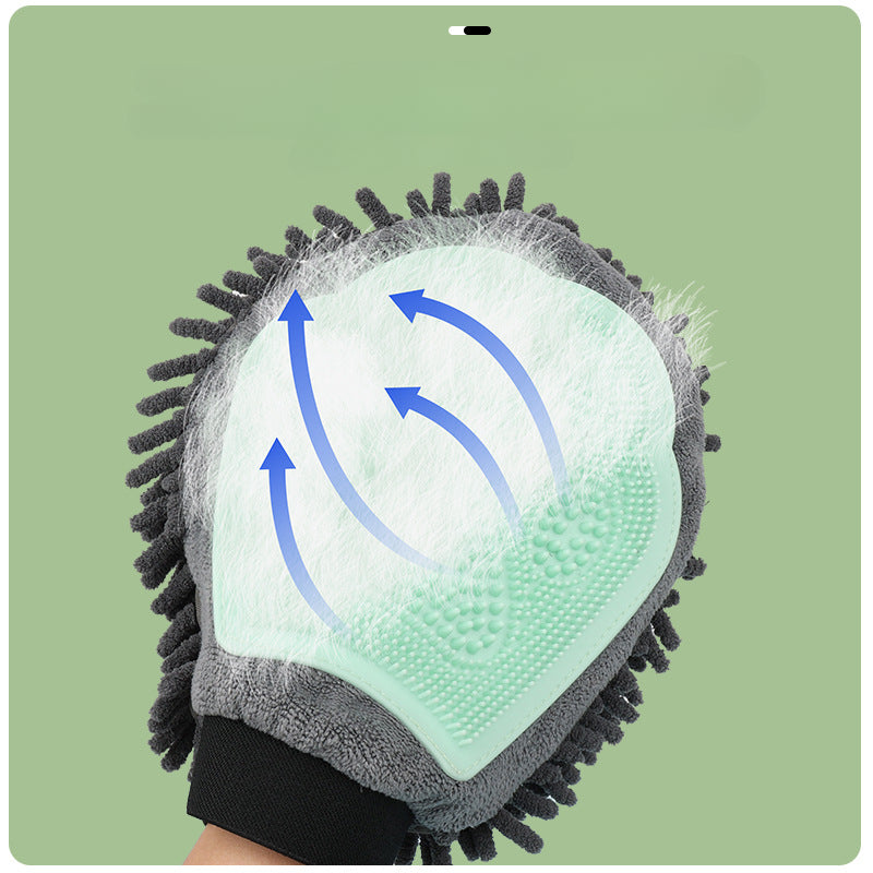 2-in-1 Pet Bath & Grooming Glove - Silicone Massage Brush and Drying Mitt