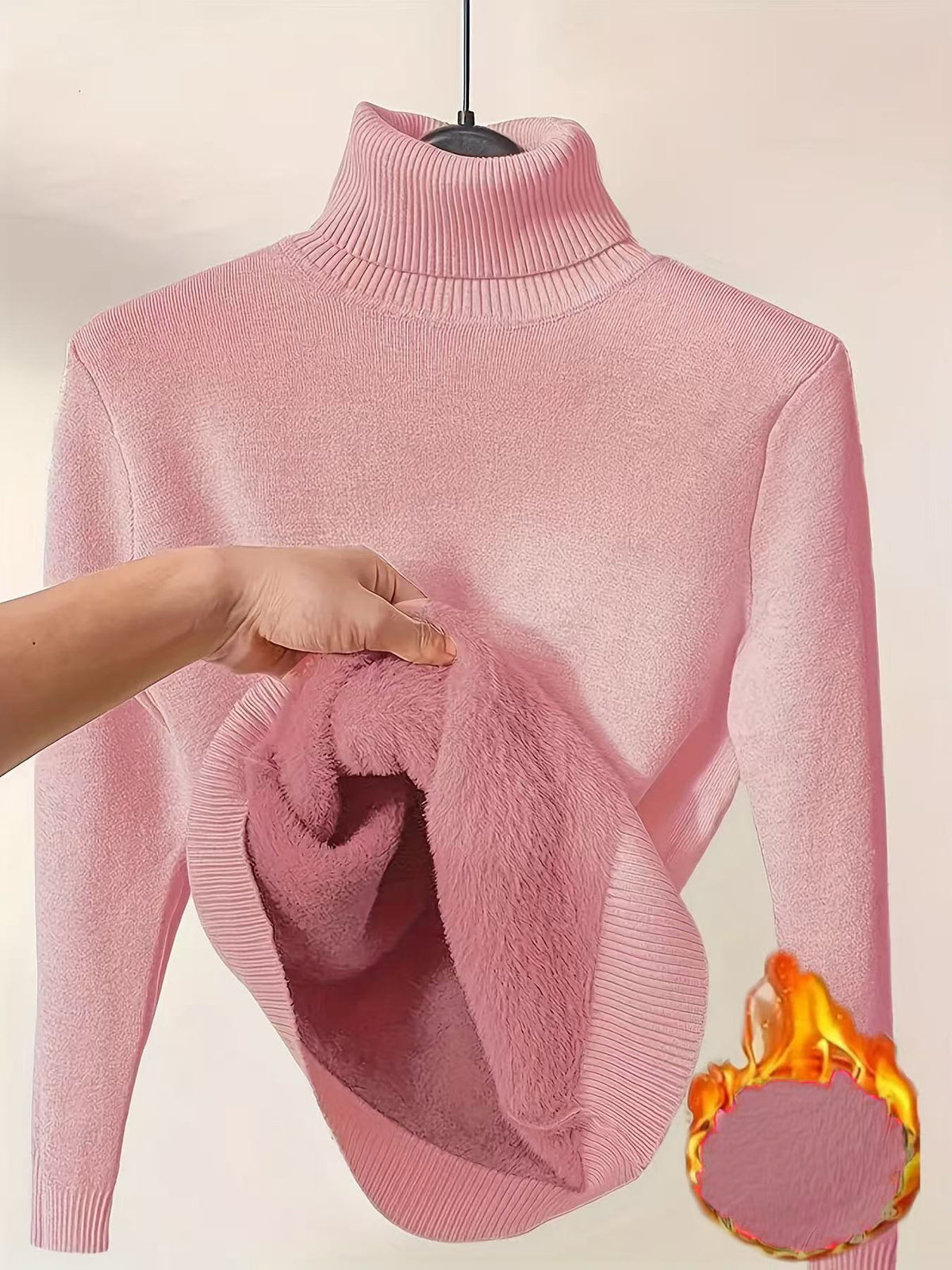 Fleece Turtle Neck Sweater Winter Warm Elegant Thick Knitted Pullover