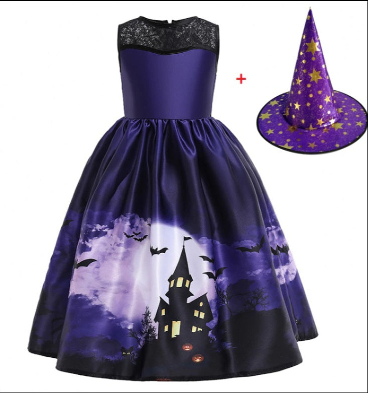 Halloween Princess Dress Printed Mesh