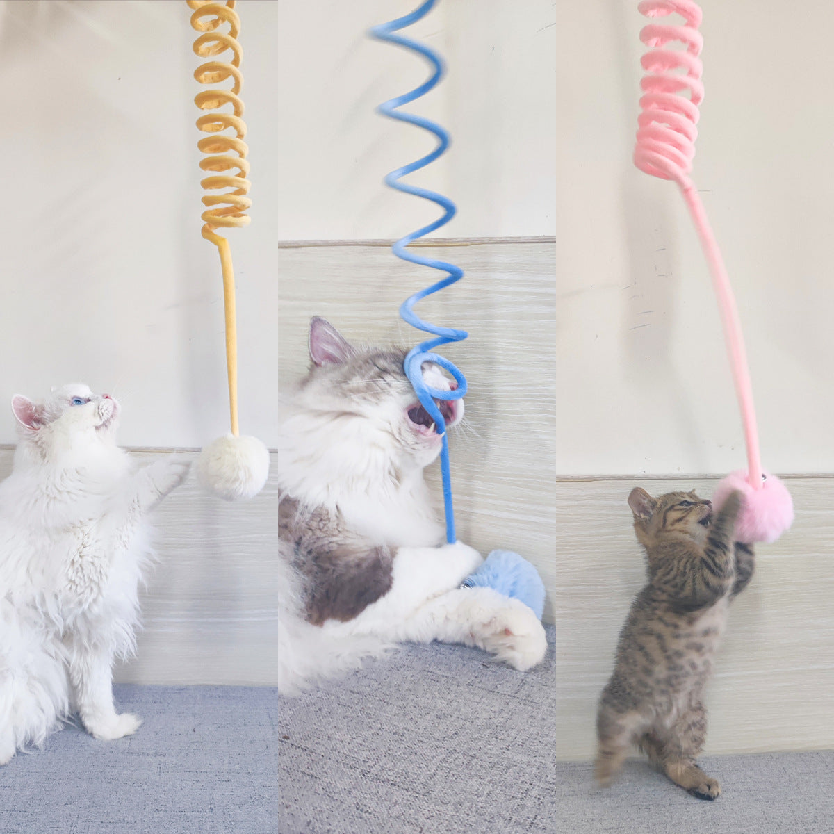 Spring Suction Cup Cat Toy - Interactive Fur Ball Teaser for Solo Play