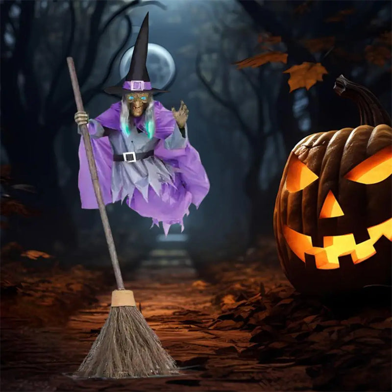 Large Flying Witch on Broom - Outdoor Halloween Yard Decoration