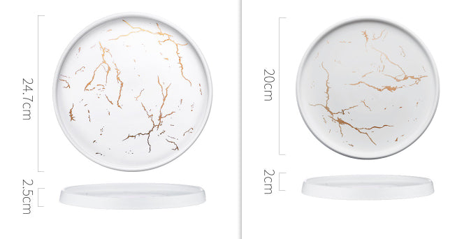 Nordic Marble Pattern Ceramic Plate - Household Dinner Plate