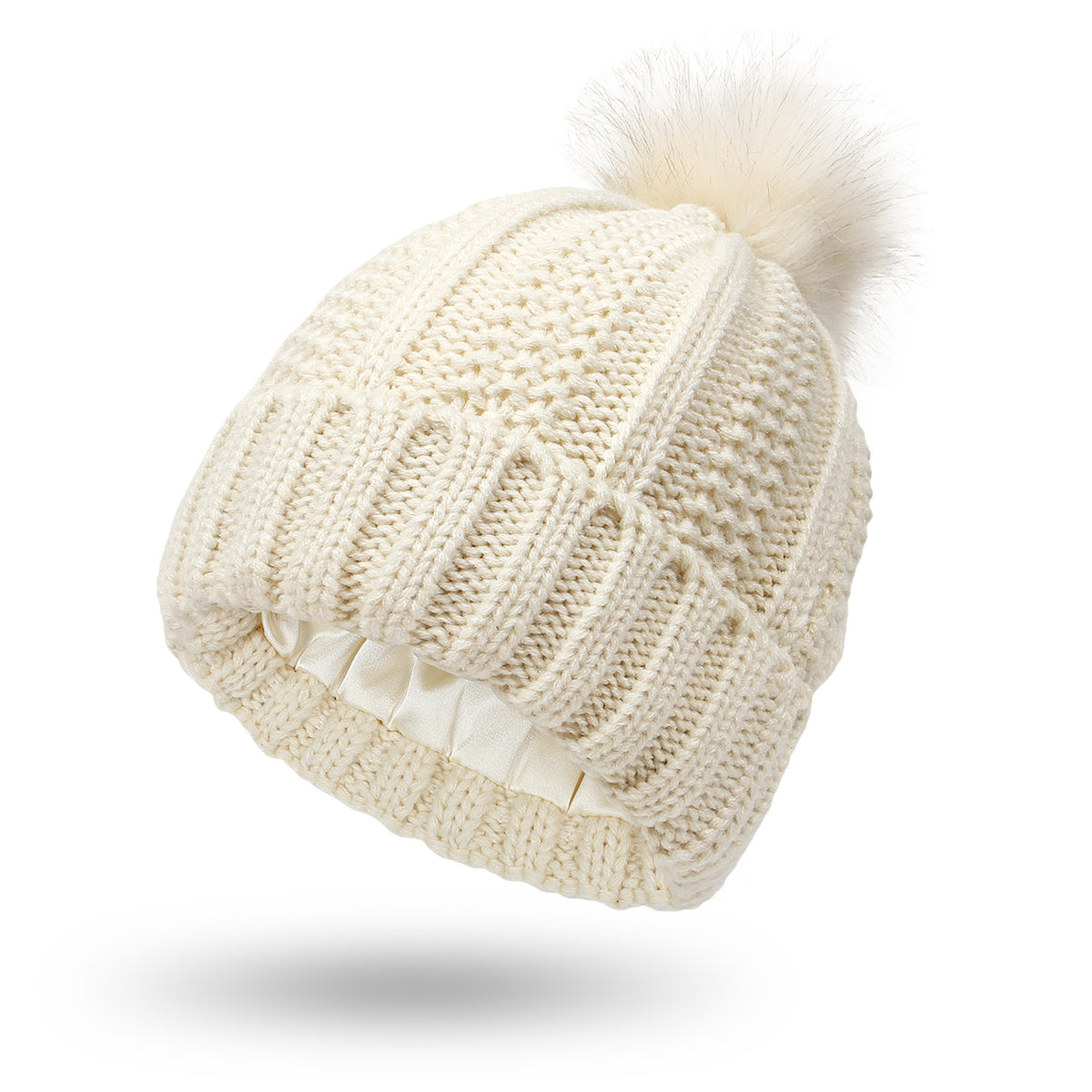 Winter Knitted Hats Fashion Stretchy Lined Skull for Women Faux Fur