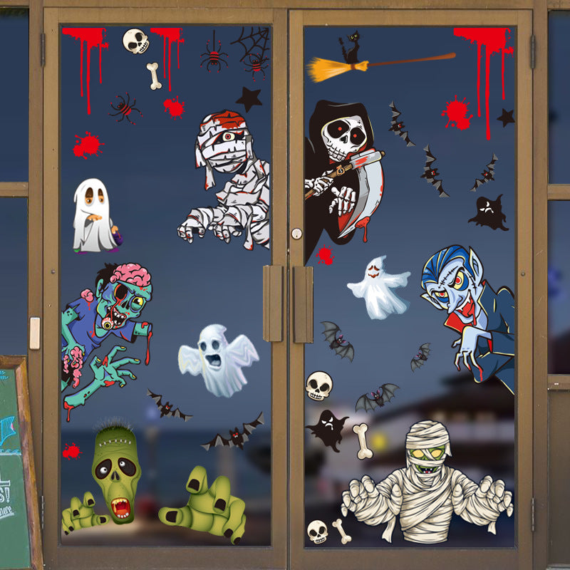 Halloween Window Clings - Static Stickers with Pumpkins, Ghosts & Bats