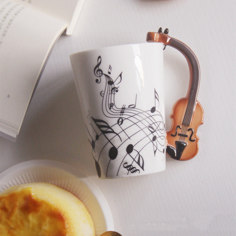 Music Violin Guitar Ceramic Mug Coffee Tea Milk Stave Cups with Handle