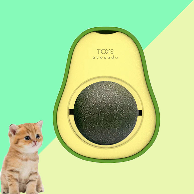 Avocado Catnip Ball Toy - 360° Rotating Wall-Mounted Mint Lick Toy for Cats