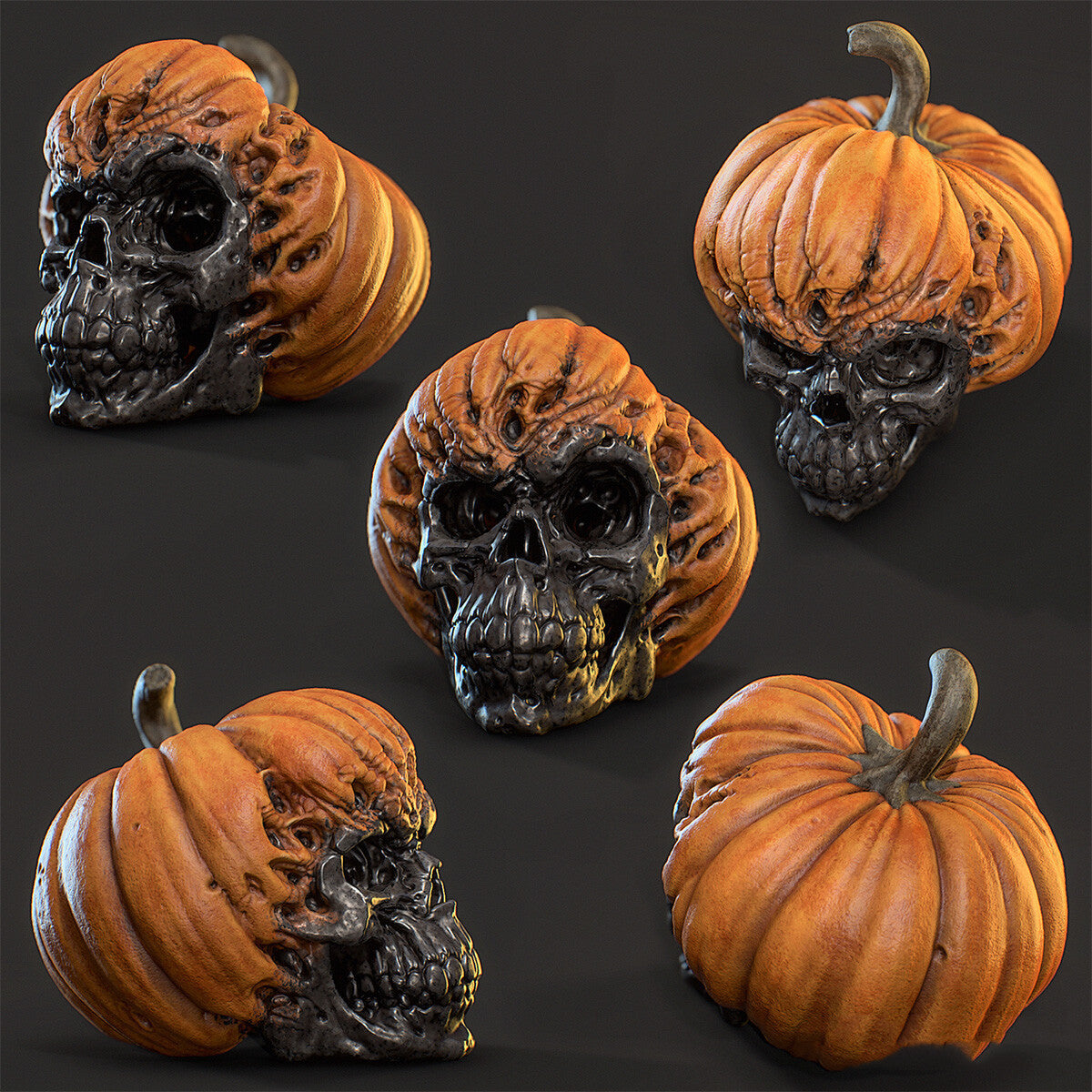 Evil Pumpkin Skull Halloween Resin Ornament