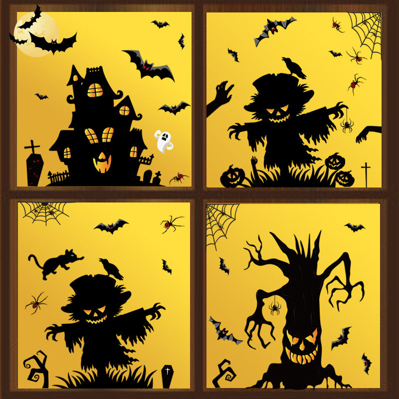 Halloween Window Clings - Static Stickers with Pumpkins, Ghosts & Bats