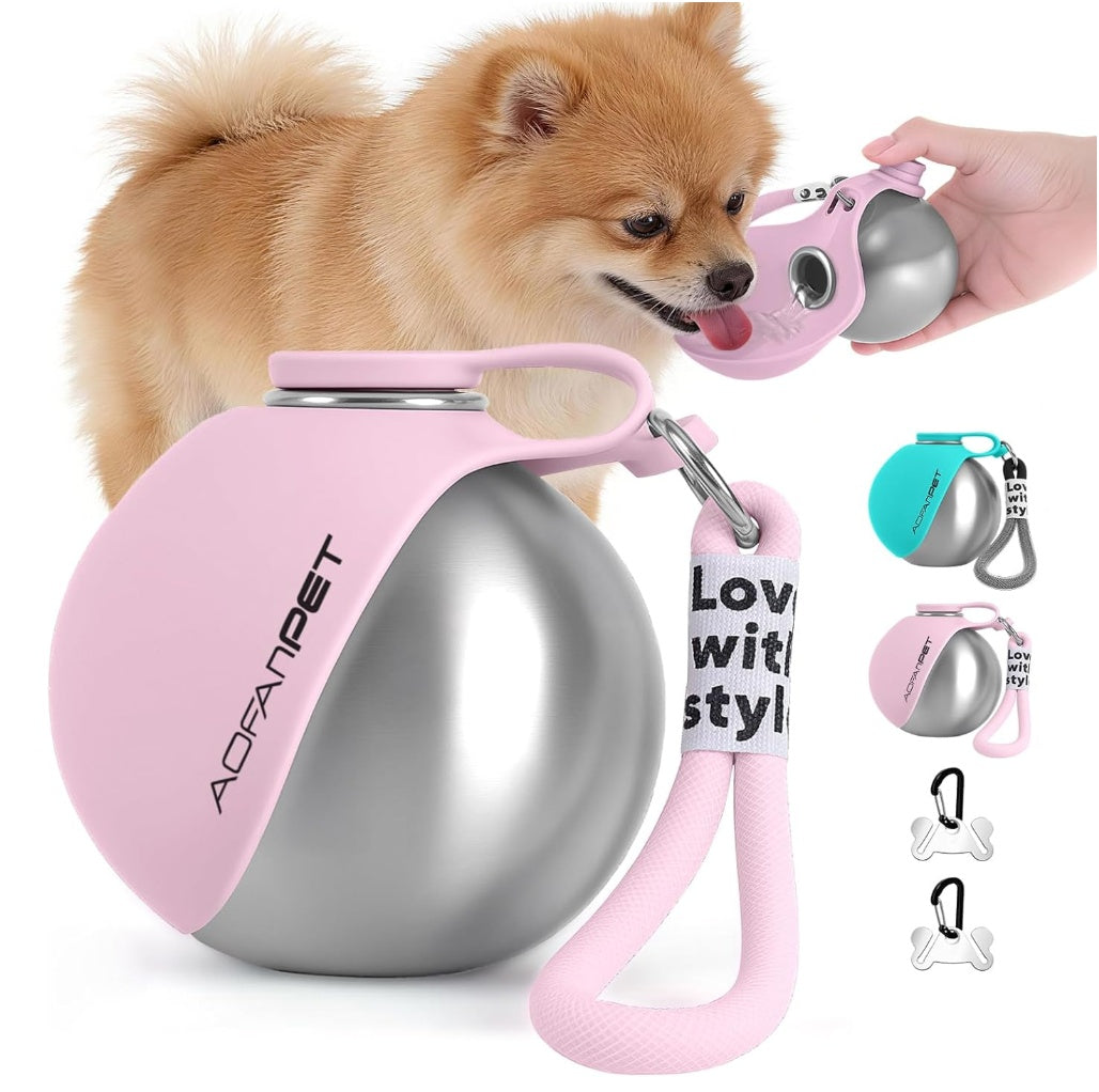 Stainless Steel Portable Dog Water Cup - Travel Pet Drinking Bottle with Bowl