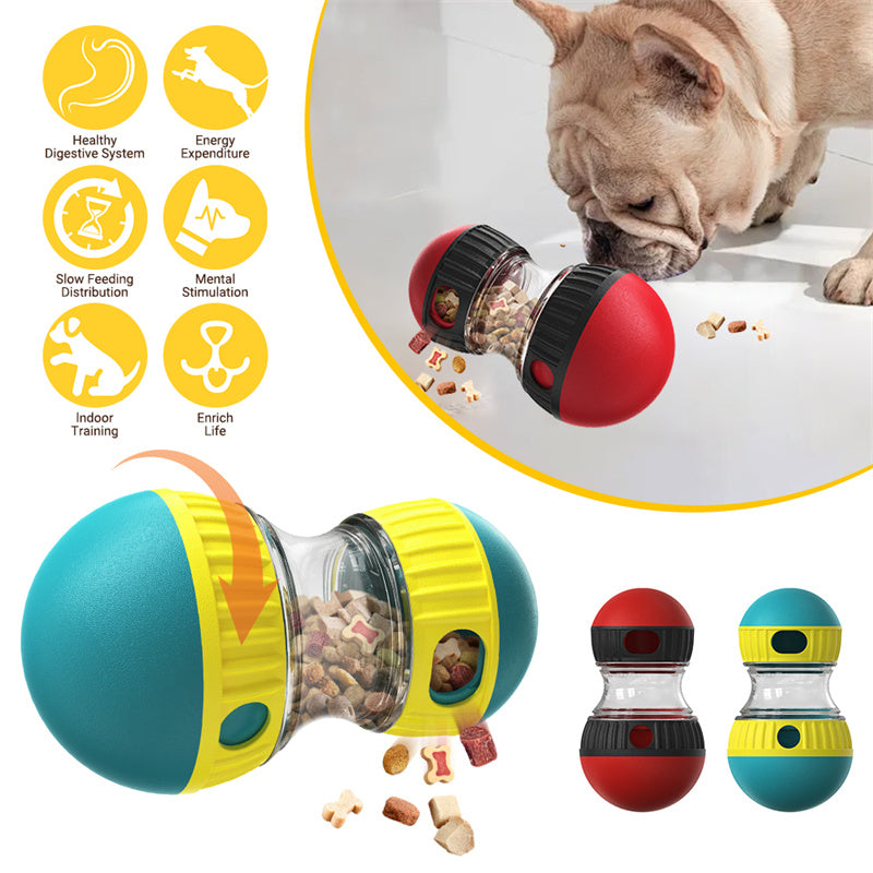 Dumbbell Treat Dispensing Dog Toy - Slow Feeder Tumbler Puzzle for Smart Dogs