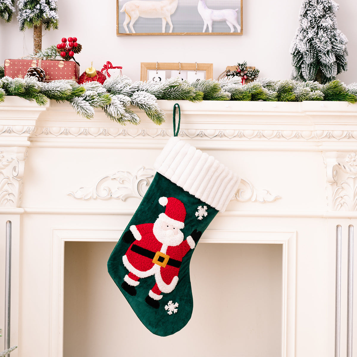 Christmas Decorations Gold Velvet Patch Stockings | Xmas Holiday Decor