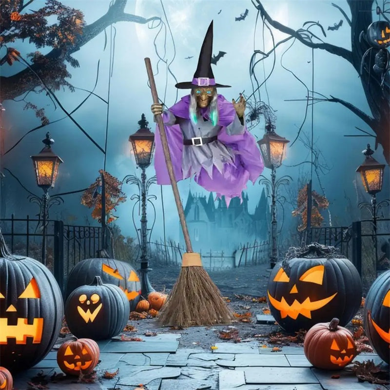 Large Flying Witch on Broom - Outdoor Halloween Yard Decoration