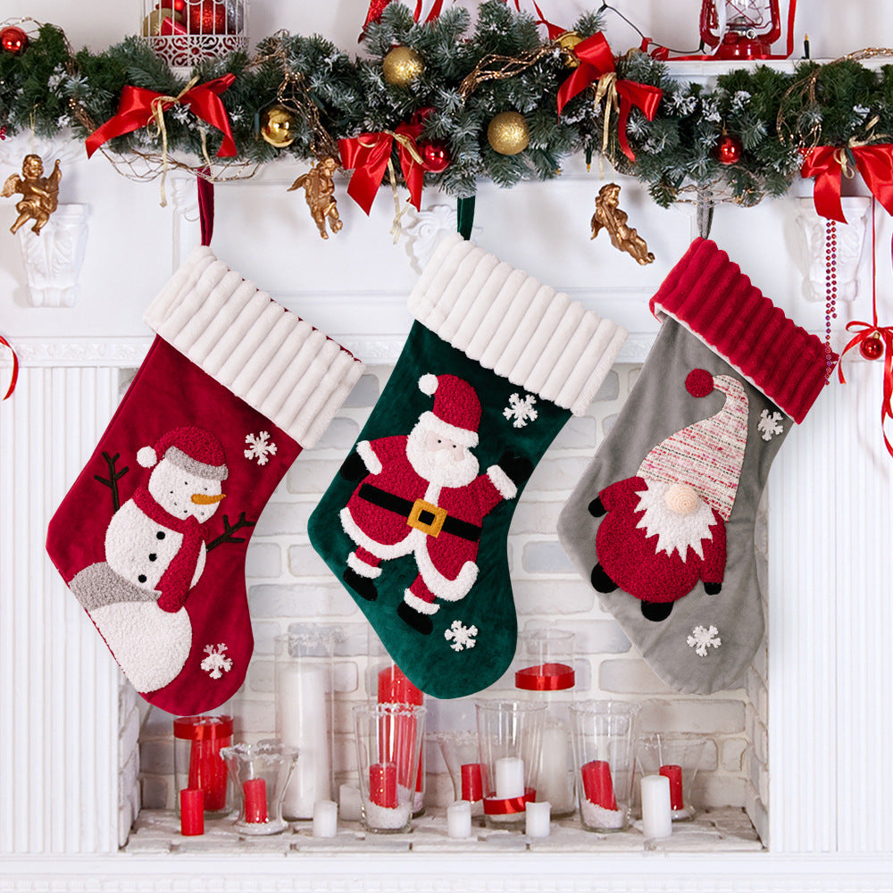 Christmas Decorations Gold Velvet Patch Stockings | Xmas Holiday Decor